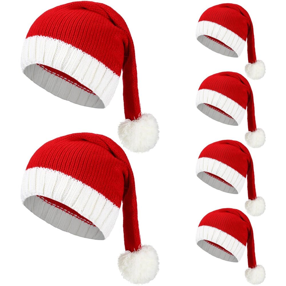 8035 6 Pcs Santa Knitted Christmas Hat - Warm Winter Crochet Xmas Skull Cap